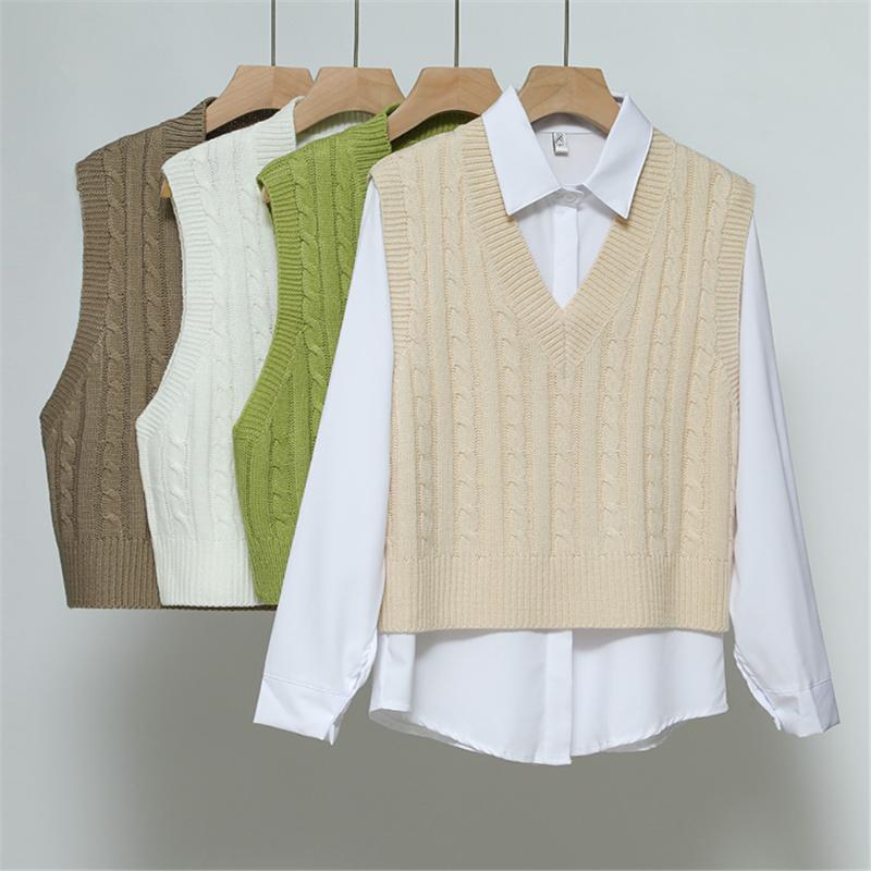 

Women's Vests Korean Fashion Autumn Women Sweater Vest 2022 Womens Elegant Student V-neck Pullover Casual Knitting Tops Outerwear Y5235, Black;white