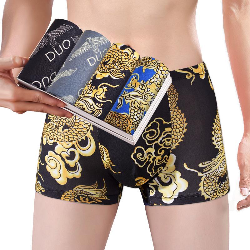 

Underpants 4 Piece/lot Graphene Men's Underwear Antibacterial Gold Dragon Breathable Comfortable High Elastic Boxer Pants, Black;white