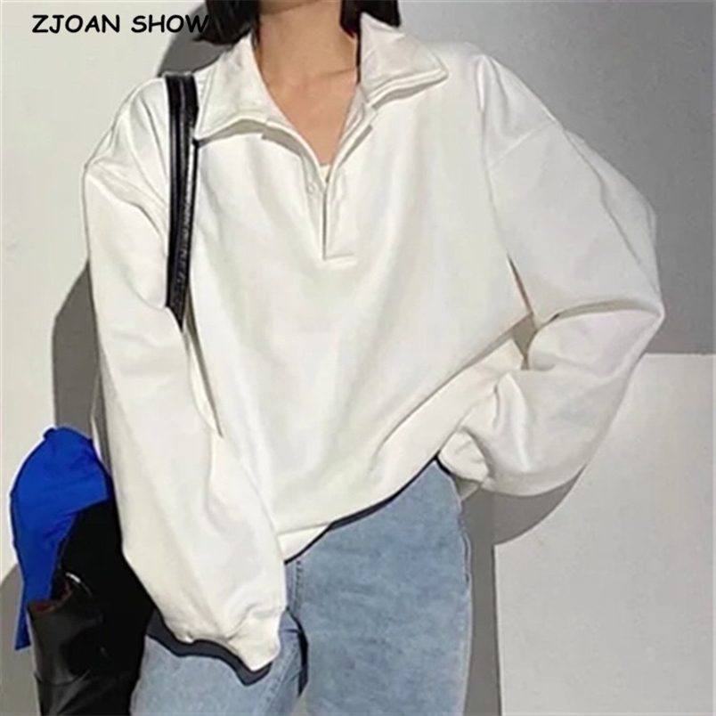 

Harajuku Open Buttons Turn down Collar Long Bat Sleeve Sweatshirt Women Boyfriend style Lapel Loose Hoodies Casual Jumper Sweats 210429, Gray