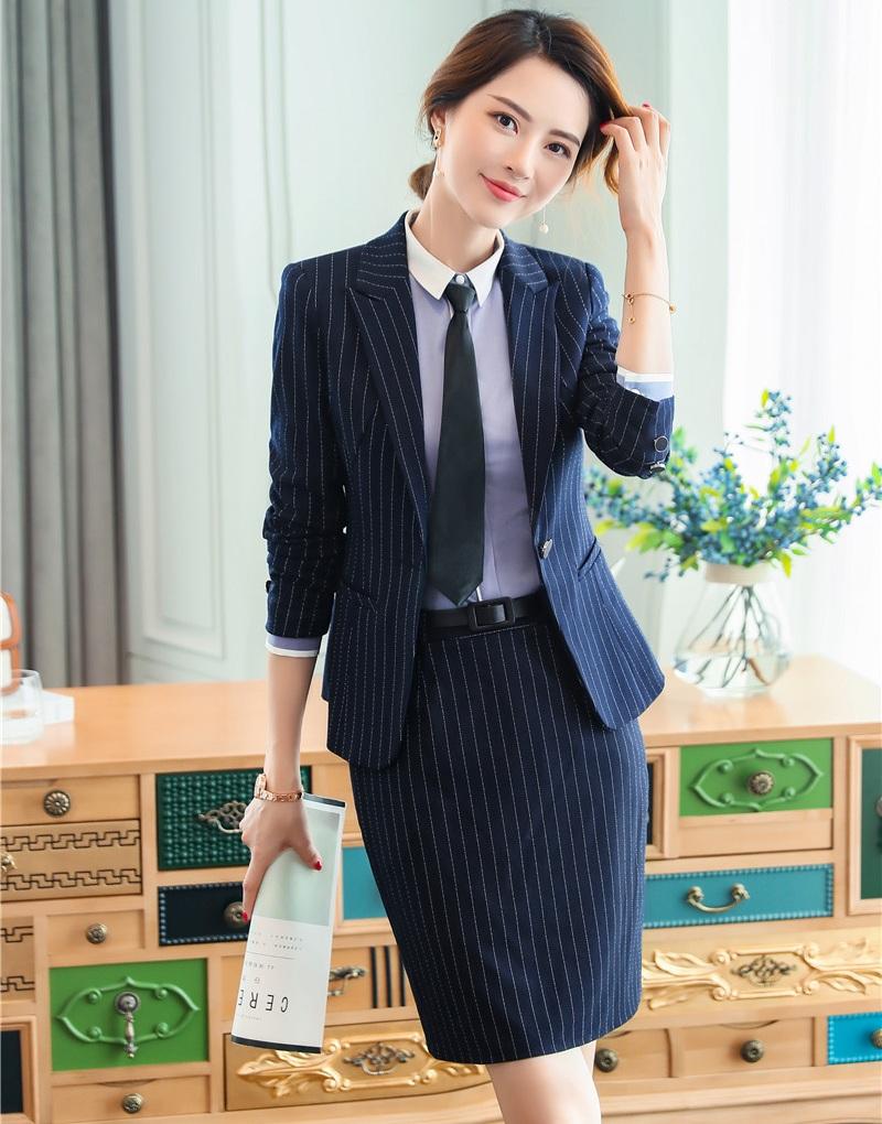 

Women' Suits & Blazers High Quality Formal Female Skirt For Women Business Navy Blue Blazer And Jacket Sets Ladies Work Wear OL Styles, Gray