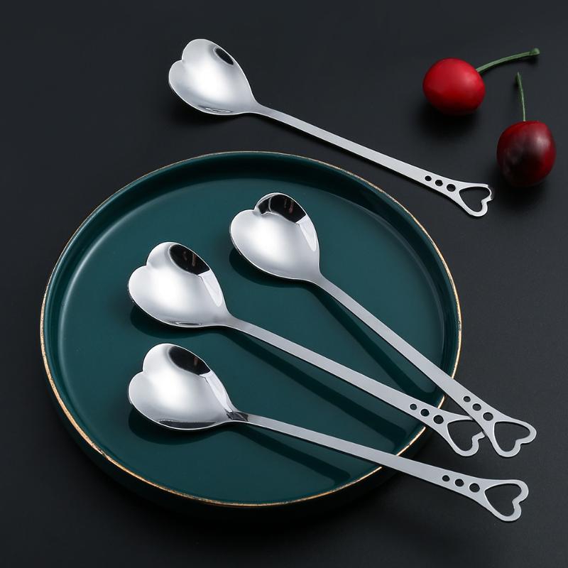 

Dinnerware Sets Silver Stainless Steel Hollow Heart-shaped Spoon Office Coffee Stirring Wedding Gift