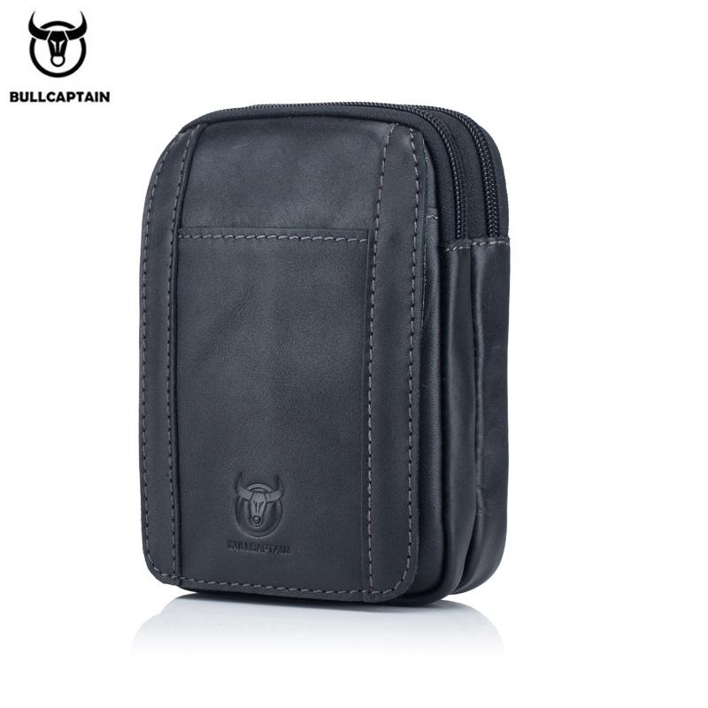 

Waist Bags BULLCAPTAIN Leather Men's Casual Bag Cowhide Fashion Hook Suitable For Cigarette Case 5.5 Inch Mobile Phone