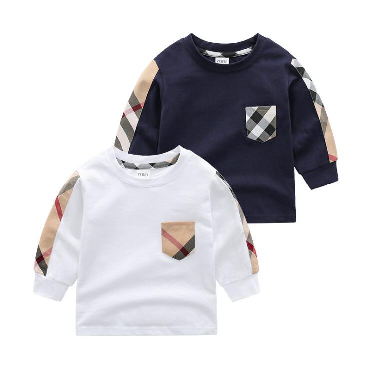 

Spring Autumn Baby Boys Girls T-shirts Fashion Kids Plaid Long Sleeve T-shirt Childern Cotton Casual Shirt Child Pullover, White
