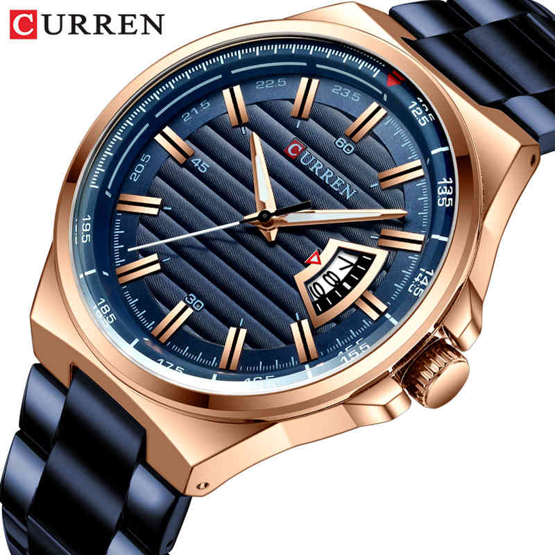 

CURREN Luxury Brand Watches Men Luxury Business Quartz Watch Mens Waterproof Stainless Steel Band Auto Date Male Clock Relojes 210517, Silver blue