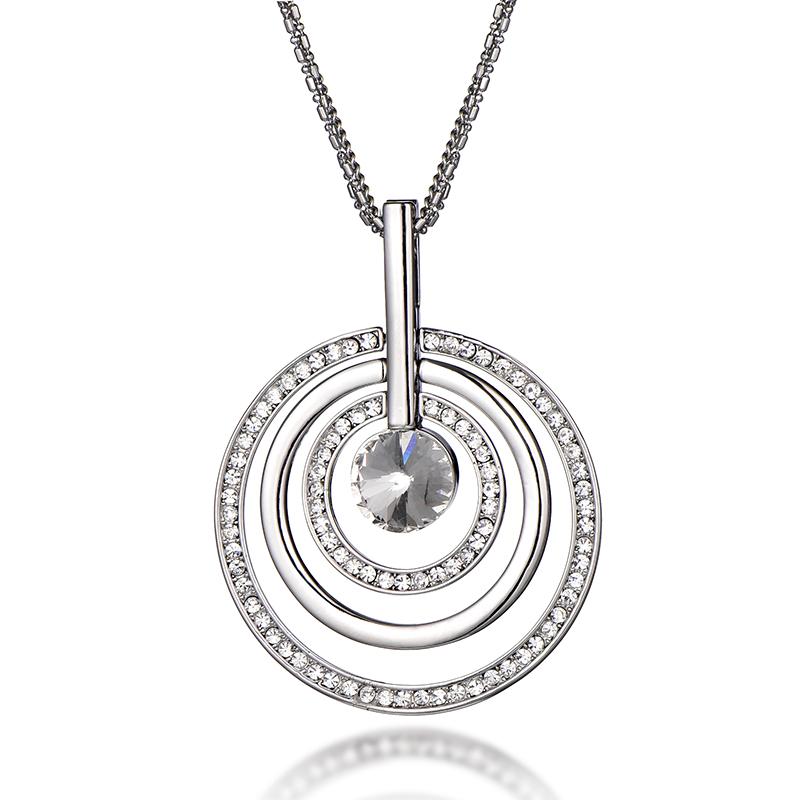 

Pendant Necklaces Fashion CZ Crystal Big Round Necklace For Women Sweater Long Chains Statement Christmas Gifts Drop 2021