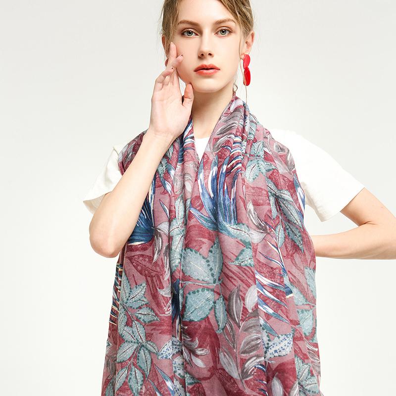 

Scarves 2021 Scarf Brand Satin Printed Fallen Leaves Bronzing Cotton Spring And Autumn All-match Pattern 180*90cm