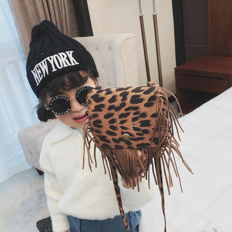 

Evening Bags Cute Tassel Mini Crossbody Bag For Kids Leopard Girls Handbags Coin Purse Children Shoulder 2021 Fashion Small Square