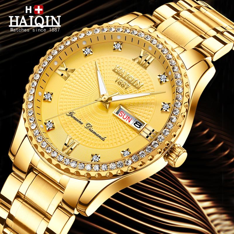 

Wristwatches HAIQIN Men Watch Quartz Watches For Top Gold Date Stainless Steel Waterproof Clock Relogio Masculino 2021