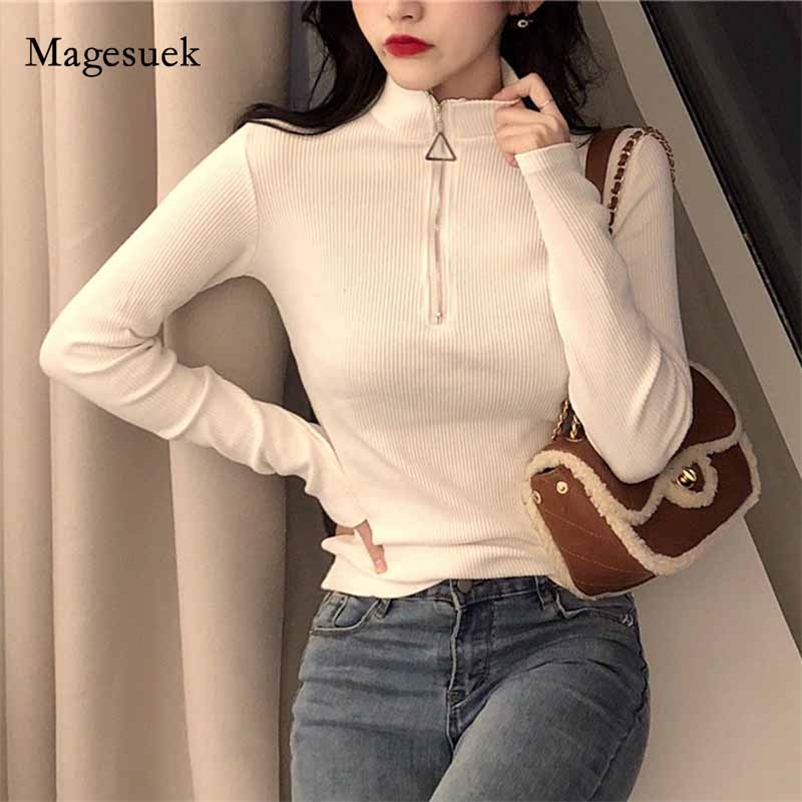 

Korean Style Hong Kong Slim Solid Pullover Fit Office Lady Knit Sweater Autumn Winter Turtleneck Long Sleeve 11043 210518, Black