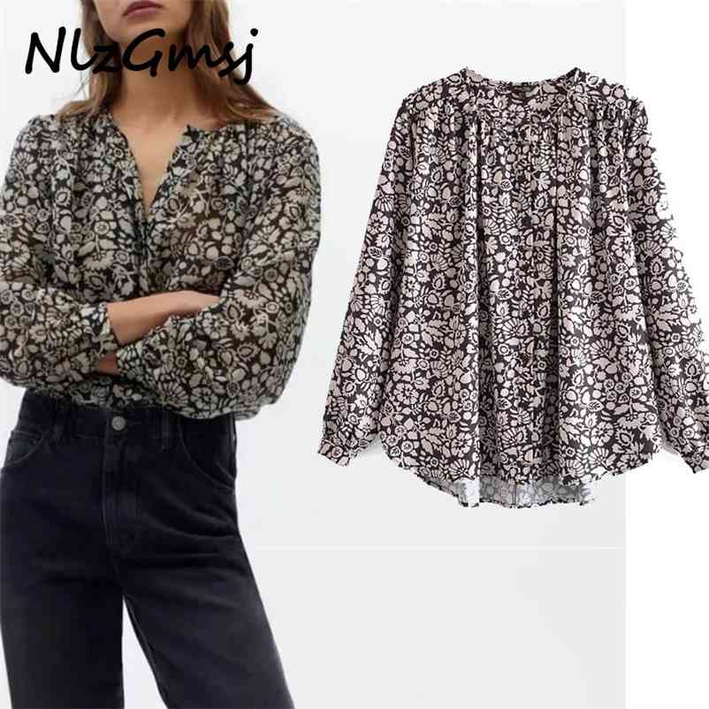 

Blouse Women Summer Print Loose Long Sleeve Top Woman Button Casual Female Shirts Chic Tops 05 210628, As picture