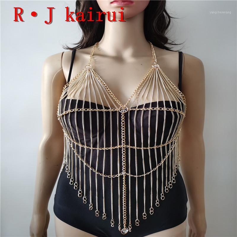 

Fashion Gold Chains Neck Layers Bra Body Jewelry Unique Design Top Costume 2 Colors