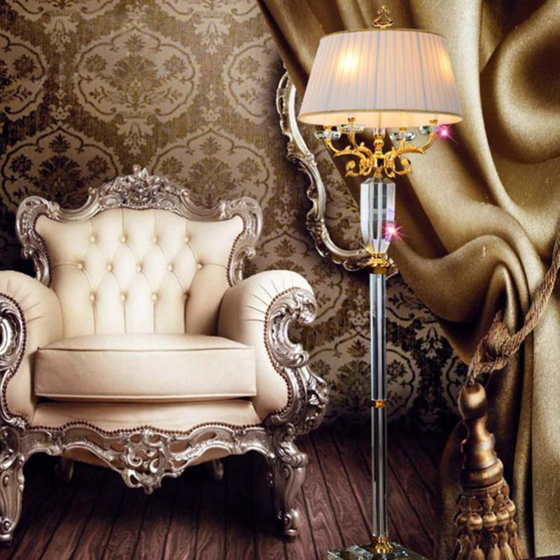 

Floor Lamps Large Reading Crystal Light With Fabric Lampshade Luxury Big Restaurant Lamp Living Room Stand Work Study
