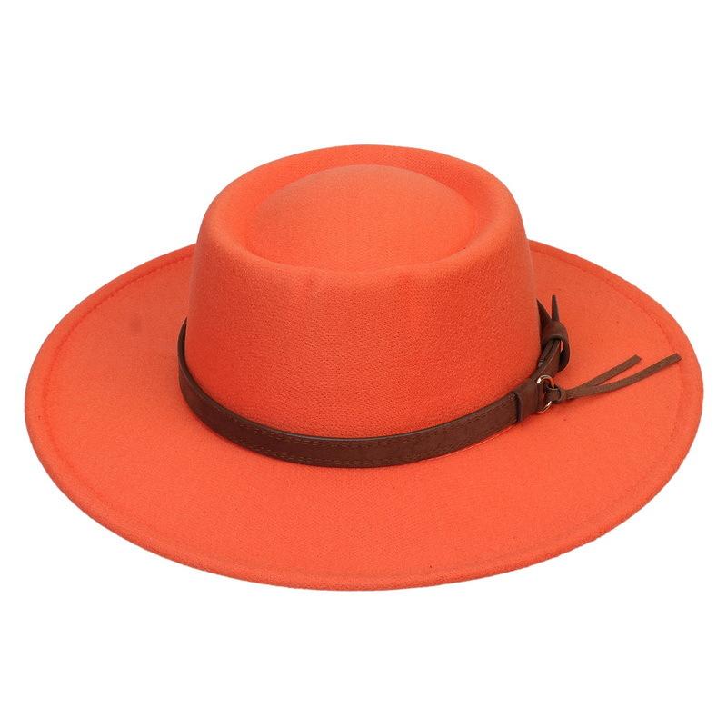 

Wide Brim Hats Orange Fedora Felt Hat For Women Flat Egg Lady Belt Jazz And Men Party, 12