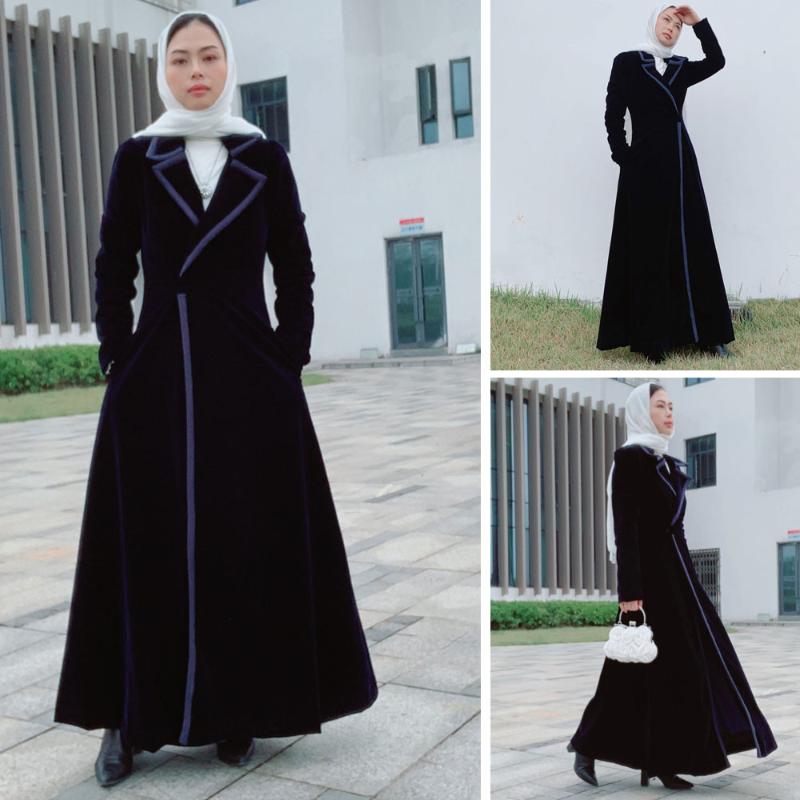 

Ethnic Clothing Elegant Muslim Women's Long Coat Sleeve Velvet Winter Open Cardigan Islamic Tunic Dubai Kaftan Kimono Middle East