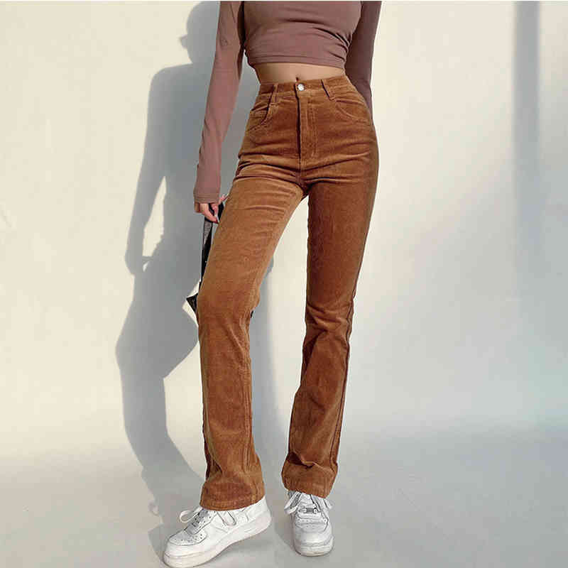 

Spring Women Solid Casual Wide Leg Corduroy Pants Female Vintage Street Pant Bottoms Lady High Waist Trousers 210517, Black