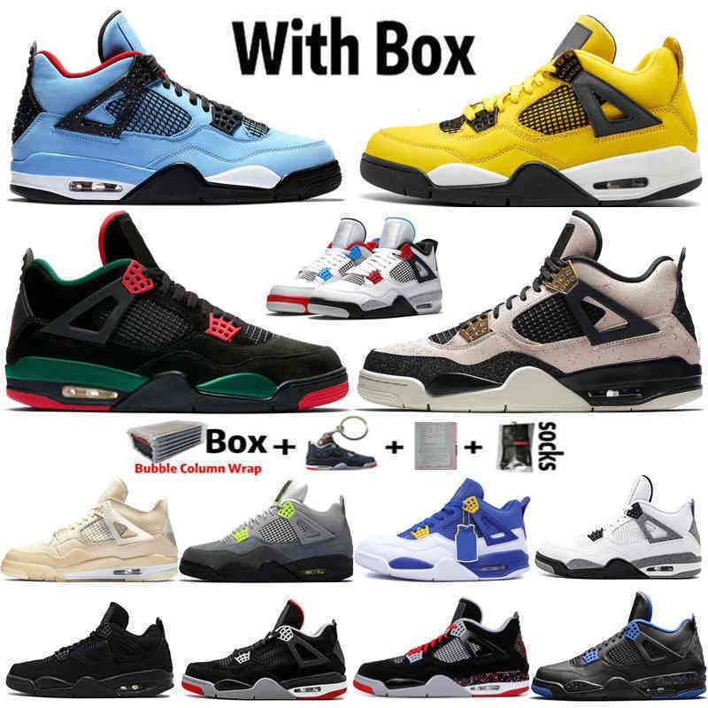 

2020 With Box 4 4s Travis Scots Lightning Sail Neon Mens Women Basketball Shoes Black Cut Bred Encore Trainers Sports Sneakers 36-47, 31