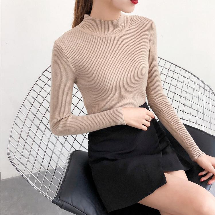 

Women's Sweaters Factory Direct Sales 2021 Autumn Winter Solid Color Sweater Korean Version Of Core-spun Yarn High Turtleneck, White;black