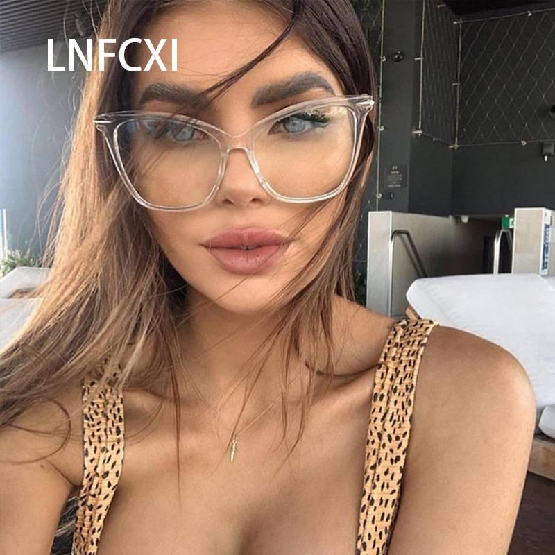 

Fashion Sunglasses Frames LNFCXI Oversize Lady Sexy Metal Frame Brand Designer Optical EyeGlasses Eyewear Cat Eye Glasses For Women