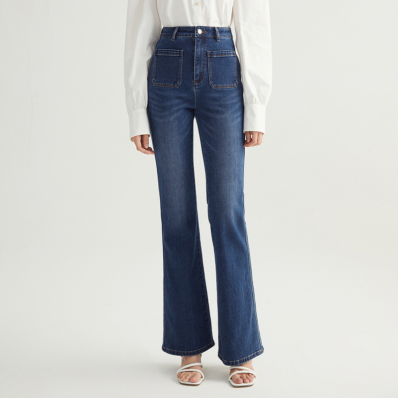 

women's jeans fall in, ladies'brim pants, minimalist style... chic retro classic designer pockets... casual denies burnt pants. 8o, Blue
