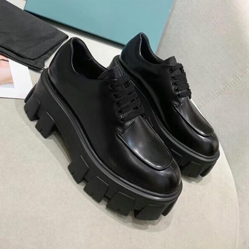 

Dress Shoes Woman Genuine Leather Platform Slip On Lace Up Fashion Brand Thick Sole Loafers Round Toe Casual Lazy Women Pumps, As show