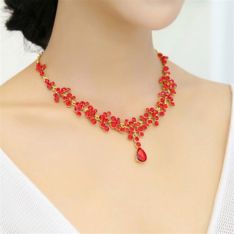 

Earrings & Necklace Wedding Dress Jewelry Sets Fwater Drop Shaped Or Charm Of Women Red Chain Party Gift, As pic