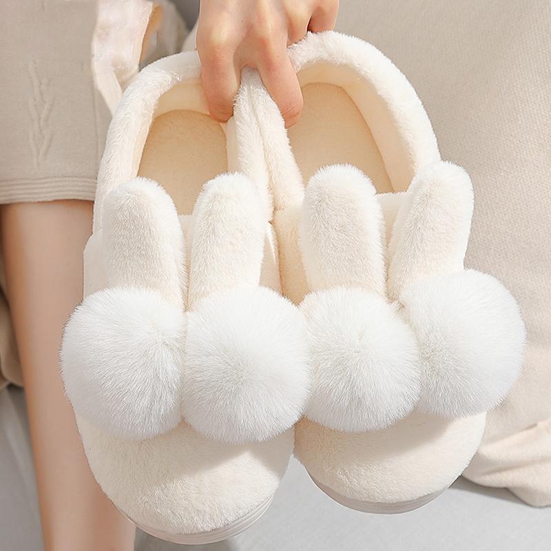 

Slippers 2021 Lovely Plush Ears Fluffy Warm Cover Heel Home Women Indoor Flat Shoes Winter Outdoor Cotton Slides, 02