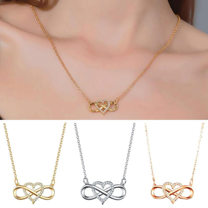 

Fashion Pendant Golden Heart-Shaped Lucky 8 Diamond Love Heart Necklace Jewelry