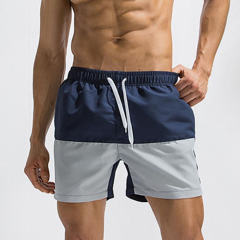 

Patchwork Swimwear Men Swimsuit Briefs Breathable Black Beach Shorts Drawstring Men's Swimming Trunks, Red