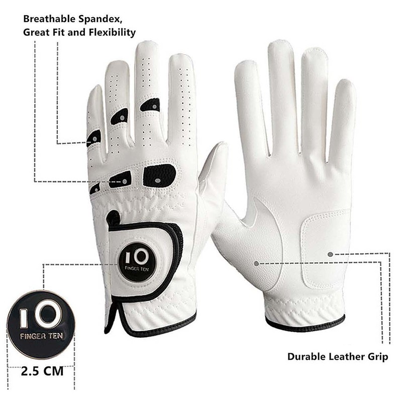 

3 Pcs/6 Pcs Soft Comfortable Leather Mens Golf Gloves Left Hand Right with Ball Marker Grip Small Medium ML Large XLg