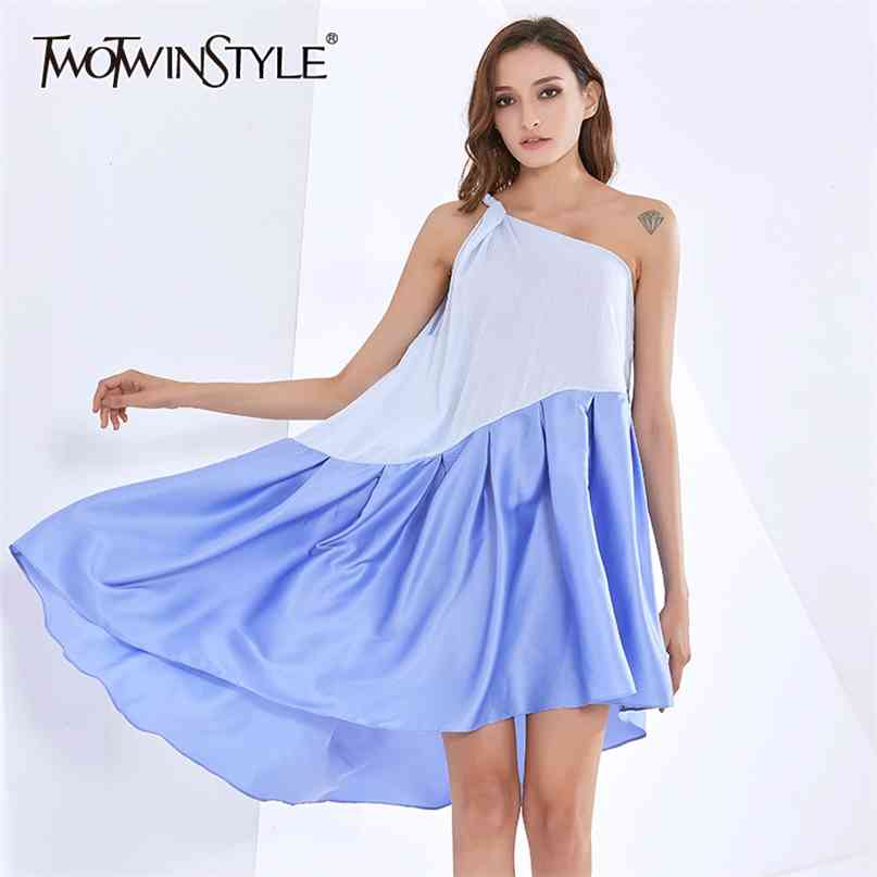 

Asymmetrical Hit Color Dress For Women Sleeveless Casual Loose Sexy Dresses Female Fashion Clothing 210520, Aspicture