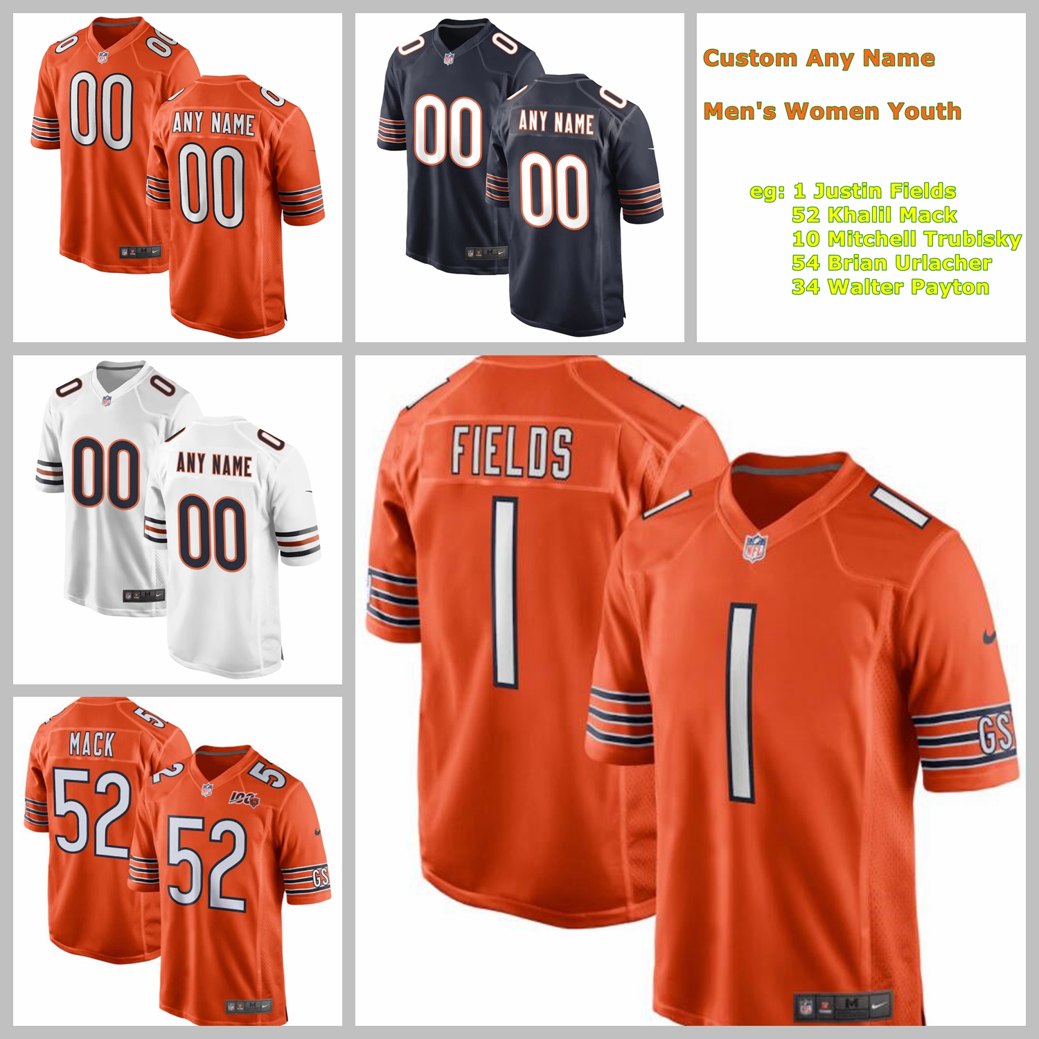 

NIKE NFL jersey 2021 American Football Jerseys Chicago Bears Custom Jordan Howard Mike Ditka Cole Kmet Tarik Cohen Andy Dalton Walter Payton Stitched Size S-XXXL