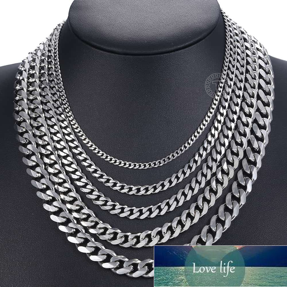 

3-11mm Men's Curb Chain Necklace Silver Color Stainless Steel Curb Cuban Link Long Chain for Unisex Men Punk Classic Jewelry