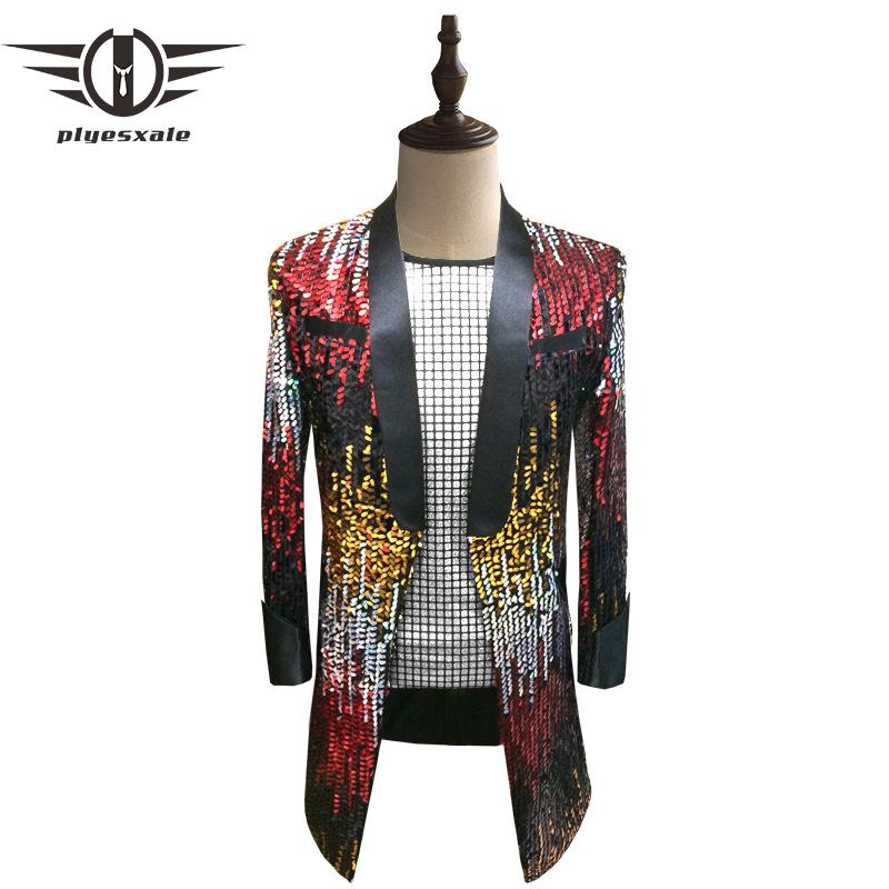 

Men' Suits & Blazers Plyesxale Colorful Sequin Blazer Men 2021 Long Jacket Gold Silver Blue Green Pink Stage Party Prom For Q224, Style 2