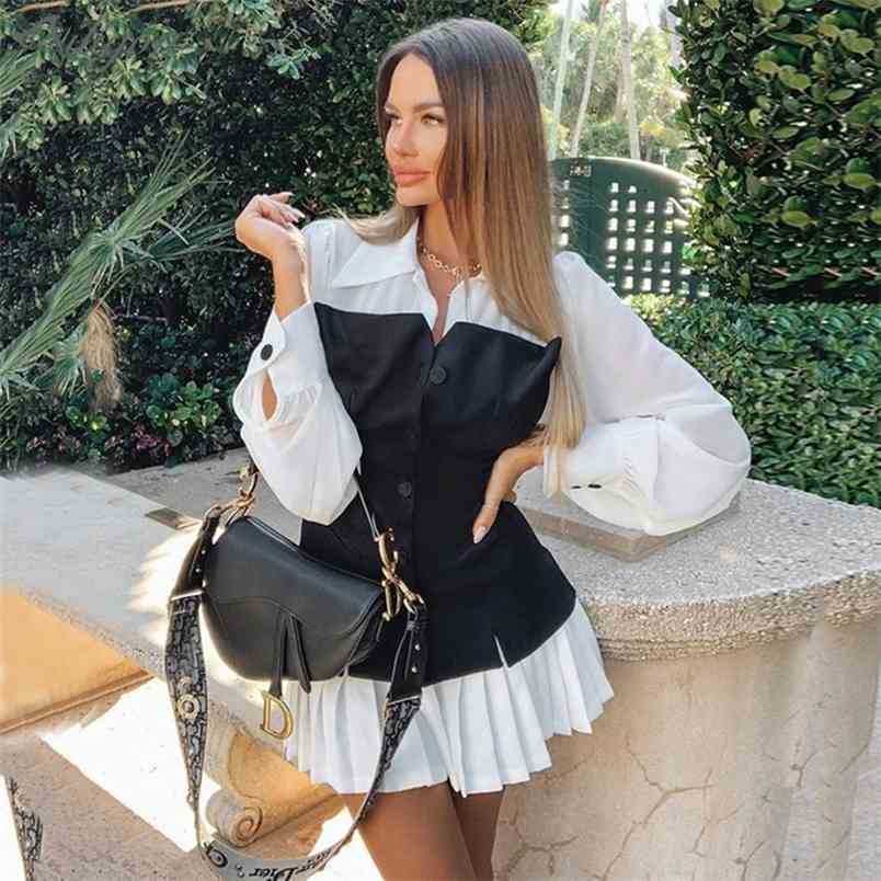 

Casual Vintage Dress For Women Lace Lantern Sleeve High Waist See Through Elegant Mini Dresses Female Fall 210525, As photos