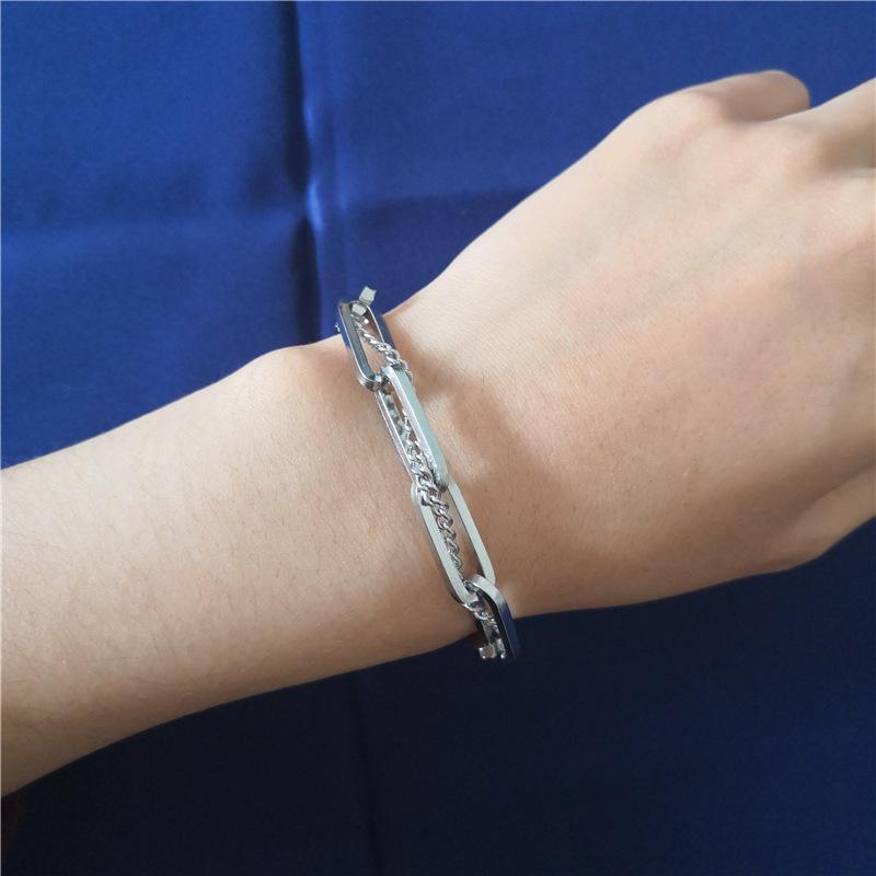 

Charm Bracelets Punk Multilayer Chain Bracelet For Women Men Silver Paperclip Link OT Buckle Clasp Bangle Fashion Couple Jewelry