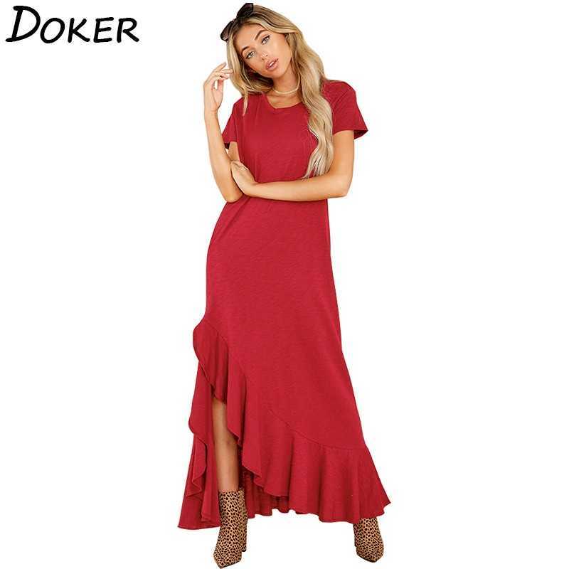

Red Long Dresse Fashion Ruffles Elegant Plus Size Sexy Ladies O Neck Short Sleeve Casual Beach Dress Summer Vestidos 210604, Blue