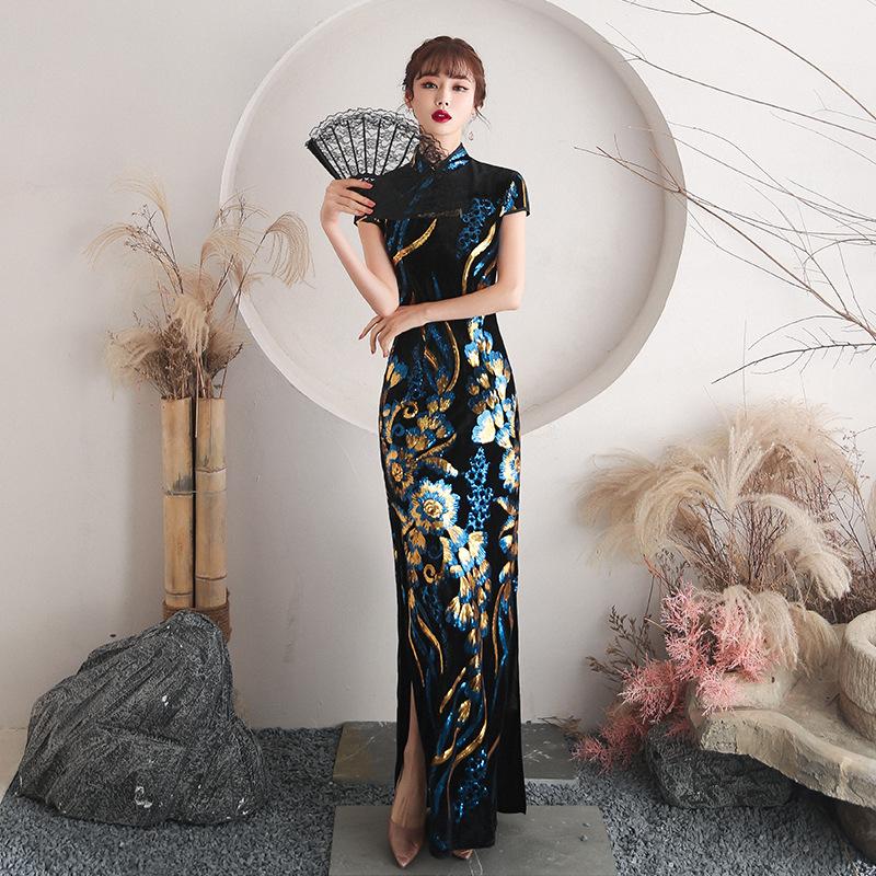 Ethnic Clothing Chinese Traditional Wedding Qipao Woman Embroidery Elegant Split Dress Female Pattern Bodycon Catwalk Party Retro Cheongsam-image-735596150