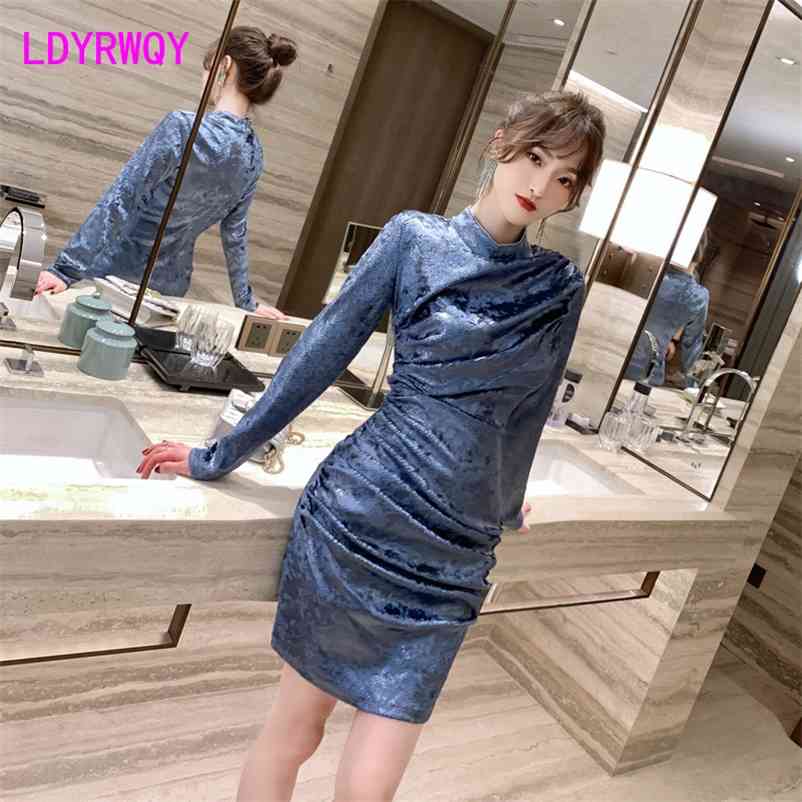 

European women's dress in spring Office Lady Sheath Knee-Length Regular 210603, Blue