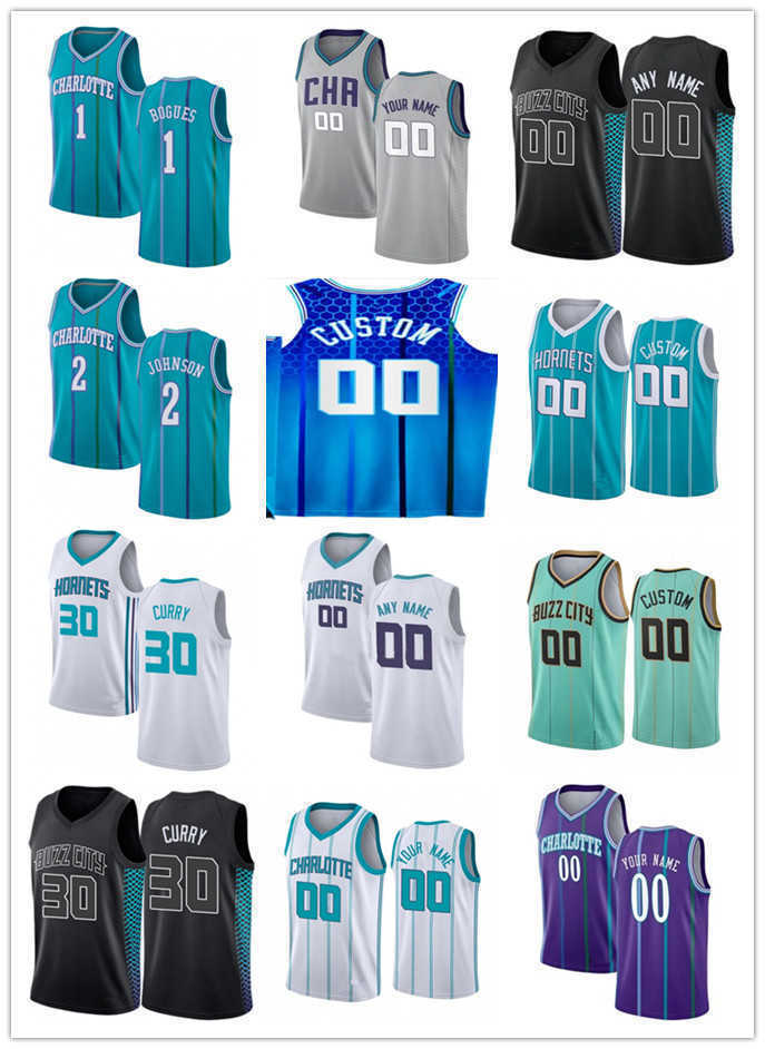 

75th Mens Womens Youth Charlotte's Hornets's 21 21 jt Larry 2 Johnson Dell 30 Curry Muggsy 1 Bogues Custom Basketball Jersey, Black;red