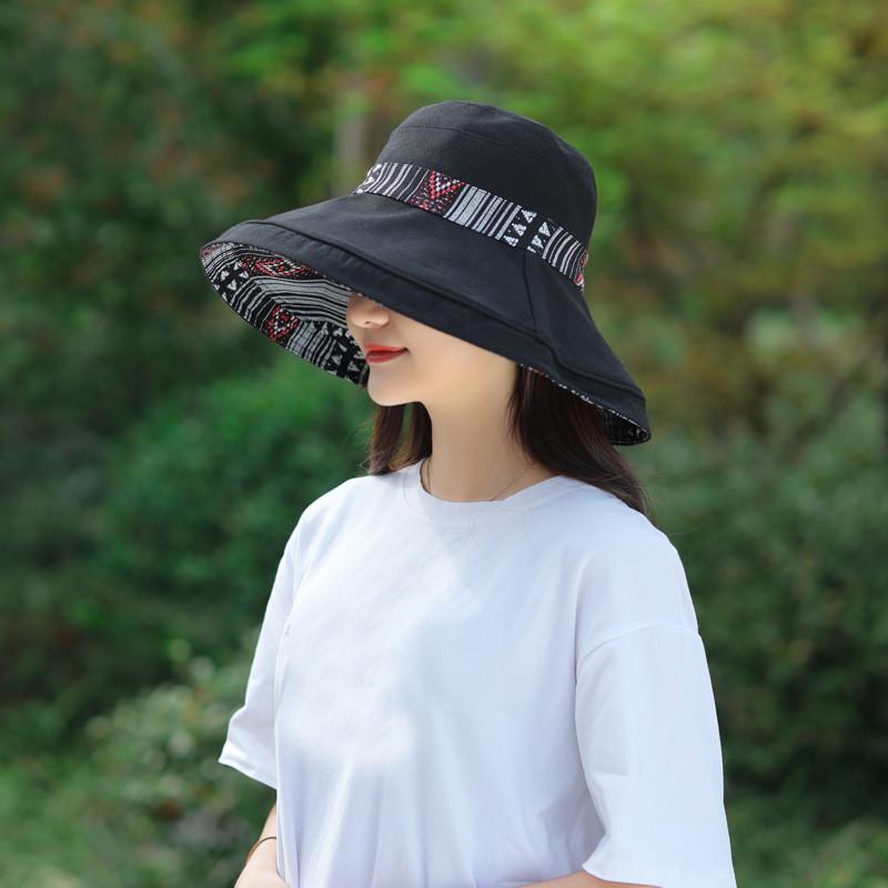

Cloches Removable Protective Cap Female Anti-splash Ultraviolet Women Cotton Double-sided Fisherman Hats Girls Summer Sun-shield Cover, Black