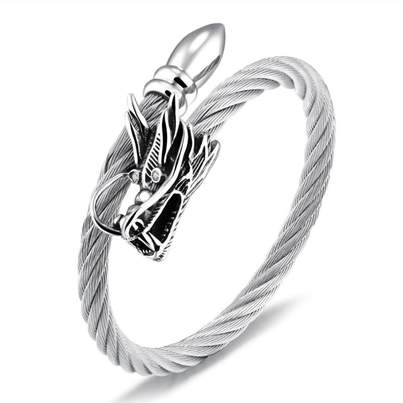 

Cuff Vintage Punk 316l Stainless Steel Dragon Bracelets For Men Jewelry With Twisted Cable Bangle Mens Accessories Bracelet, White