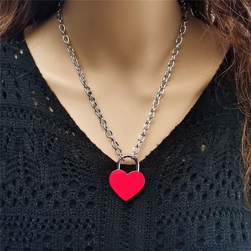 

Pendant Necklaces Fashion Heart Lock Keys Pendent Necklace For Women Colorful Simple Retro Love Blue Red Punk Can Be Opened