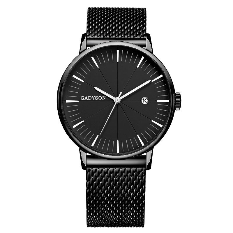 

Wristwatches High-end Simple Black Business Calendar Men's Watch Wish Fashion Foreign Trade Push Alloy Mesh Strap, 01