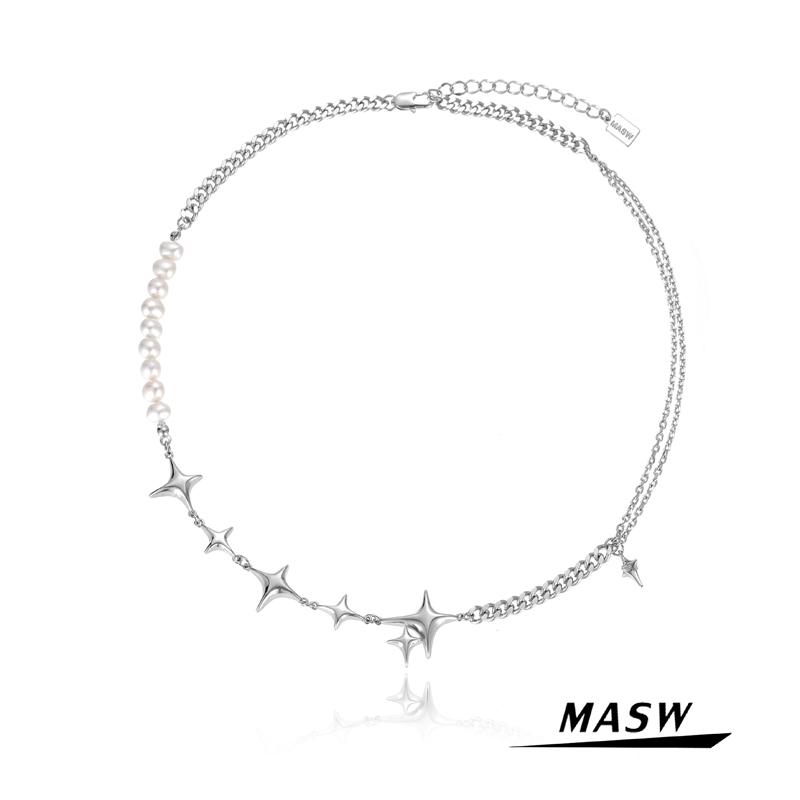 

Chains MASW Fashion Jewelry Shiny Star Pendant Necklace 2021 Trend Single One Layer Natural Freshwater Pearl Chain Gift
