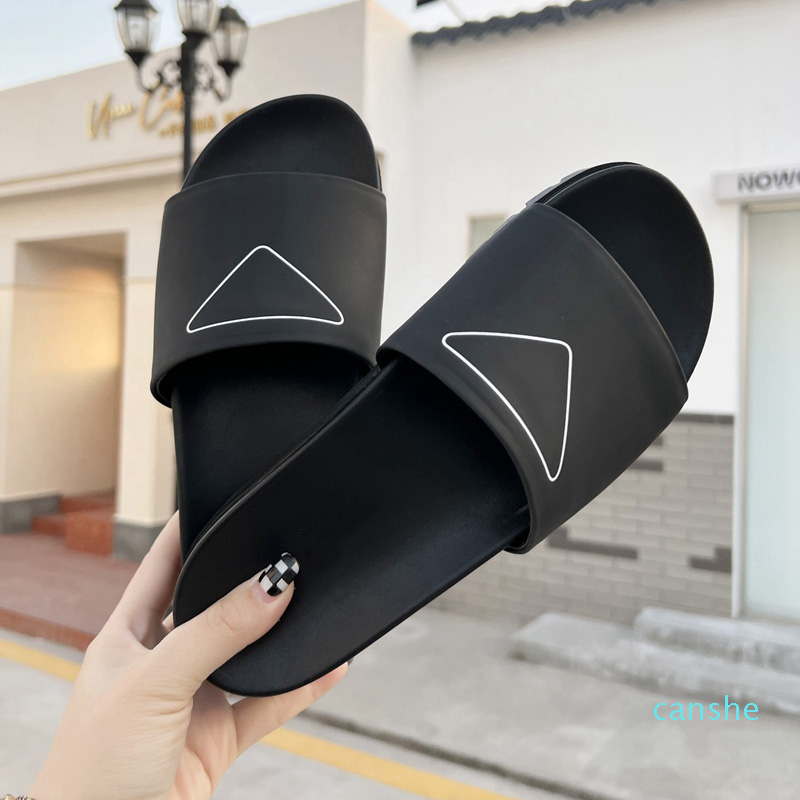 

fashion-Black White Leather Slide Sandals For Man Woman Slipper Emblematic Triangle Slippers Minimal Design Flip Flops Lugged Rubber Tread