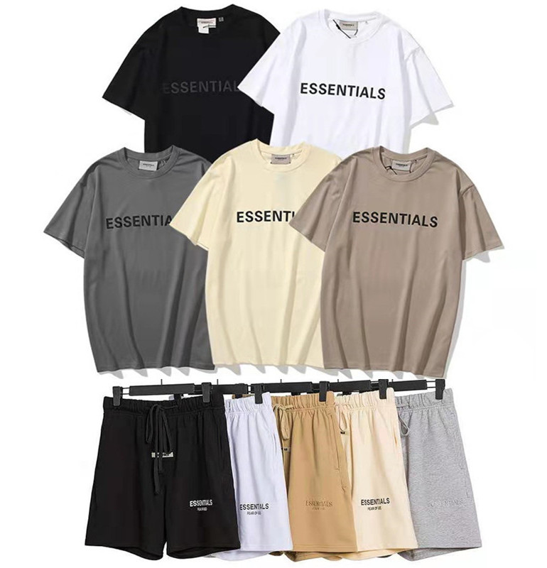 

High quality Mens and womens Tees Polos fashion Short Sleeve Leisure T-shirt trends fear of god fog essentials designer jogger Shorts, White;black