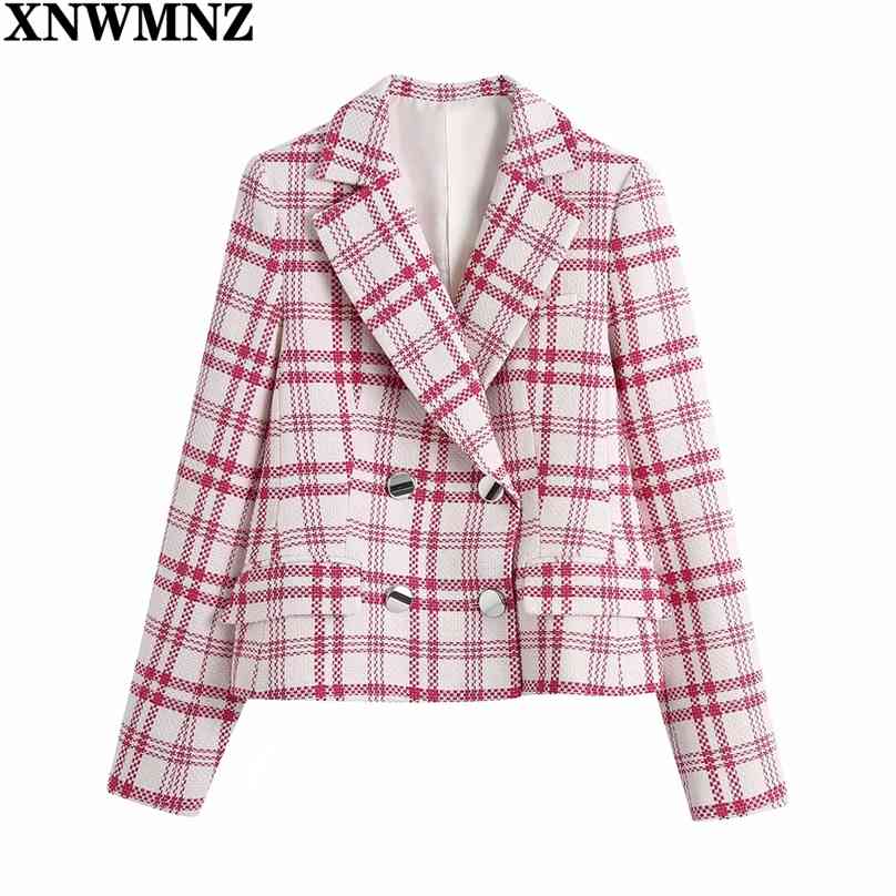 

Women Fashion Double Breasted Casual Red and white Tweed Blazer Coat Female Business Work Office Lady Plus Size Tops 210520, White red