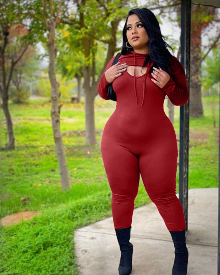 

Women's Two Piece Pants Wholesale Plus Size Clothing Solid Color Long Sleeve Hoodies Crop Top Sexy Rompers And Jumpsuits For Women Outfits, Red