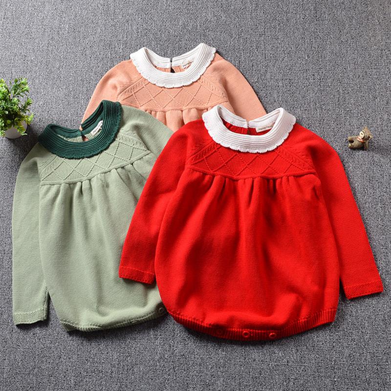 

Jumpsuits 2021 Autumn Winter Infant Born Baby Girls Lovely Long Sleeve Knit Rompers Clothes Toddler Sweet Jumpsuit, Pink