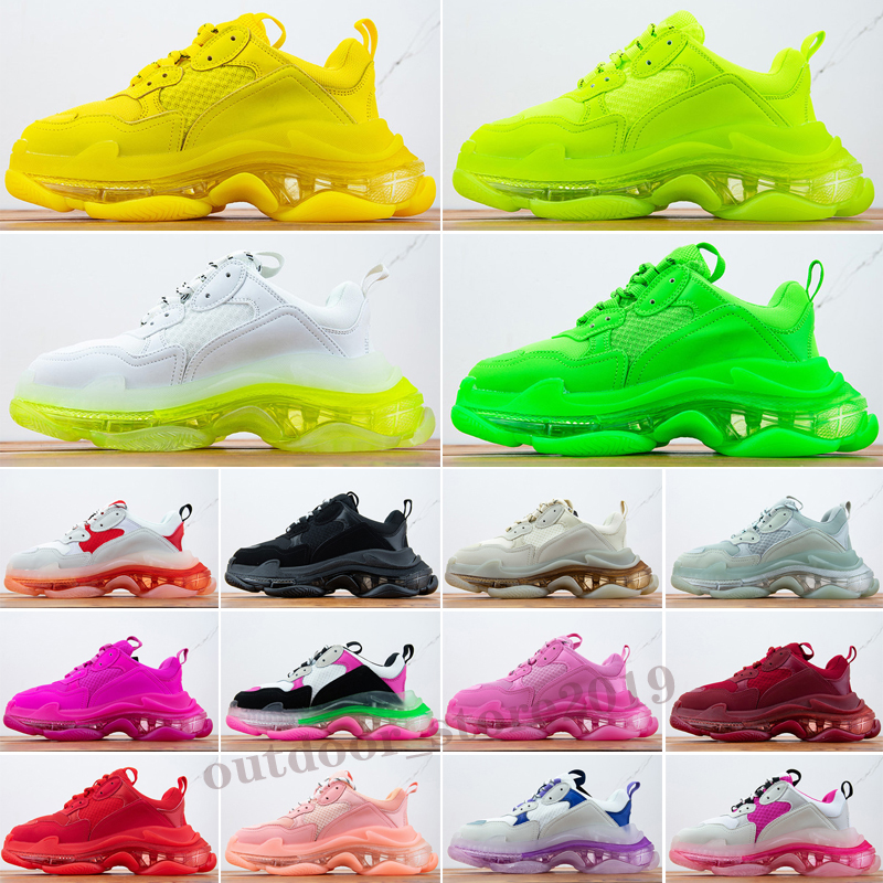 

2021 Fashion men women Casual Dad Shoes neon green 17FW Sneakers Tripler Black Pink Crystal clear sole Bottom Platform #Z11, Color 13